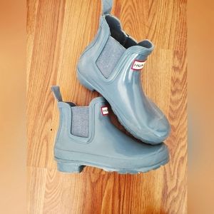 Hunter ankle waterproof Chelsea rain booties blue gray 6-6.5